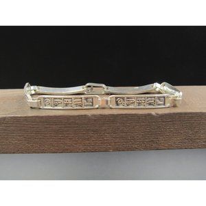 7" Sterling Silver Unknown Language Symbols Bracelet Vintage Elegant Beautiful